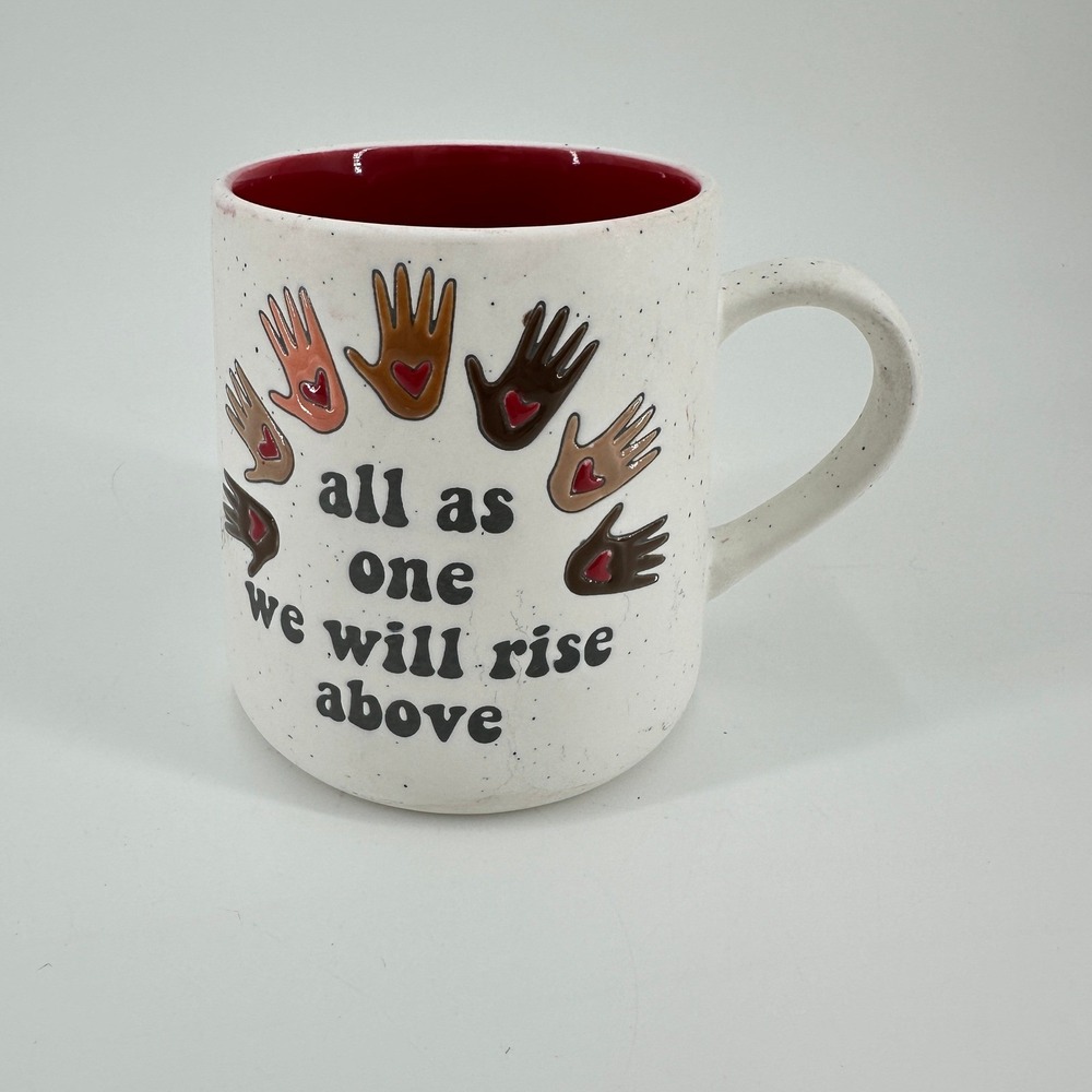 Good Day All As One We Will Rise Above Speckled Ceramic Mug Red Interior